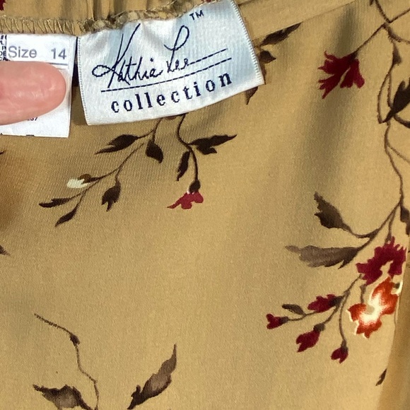 Kathie Lee Collection full-length womens skirt zipper maxi size 14 tan florals - Picture 4 of 5